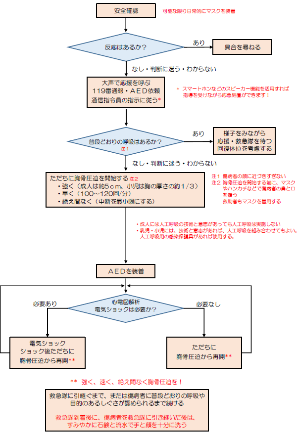 主に市民が行う新型コロナウイルス感染症流行期の一次救命処置のアルゴリズム