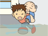 子どもか老人がおぶられているイラスト