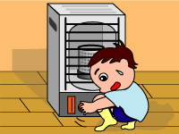 コンロのつまみをまわしているイラスト
