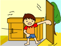 出入口のドアを開けているイラスト