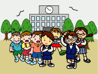 こうていにあつまっているイラスト
