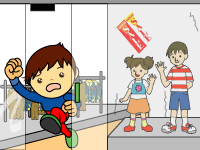 うりばからにげているイラスト
