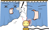 カーテンのひとはくねつでんきゅうのイラスト