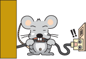 ネズミがでんきコードをかじっているイラスト